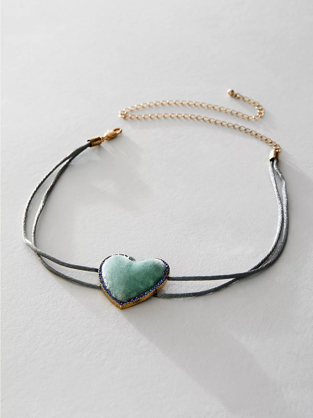 Free People Velvet Heart Choker Necklace in Sage Green